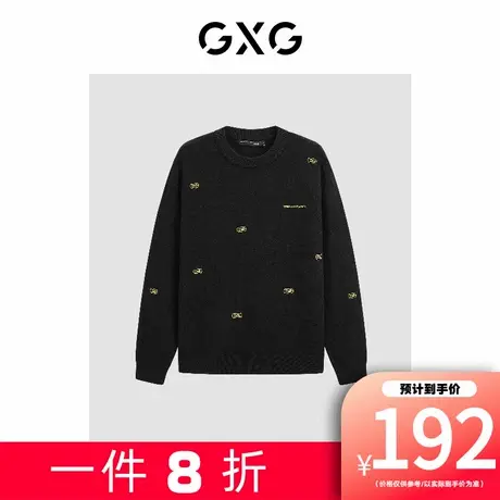【新款】GXG男装 柔软舒适撞色刺绣简约圆领毛衣针织衫男图片