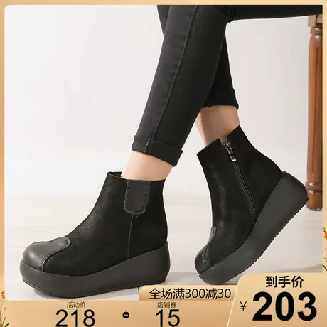 牛皮短靴女2025冬新款加绒保暖时装靴复古圆头皮鞋真皮马丁靴女鞋商品大图