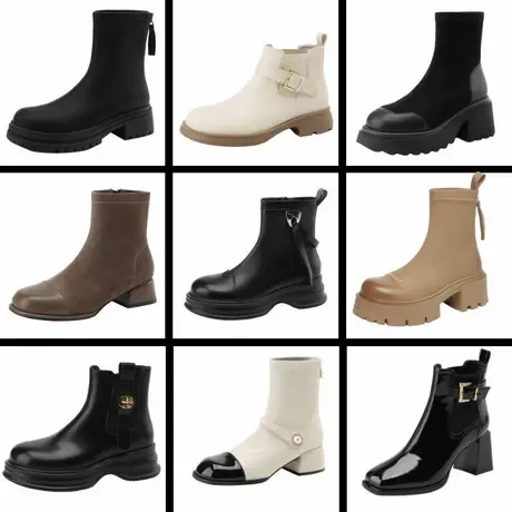 卓诗尼厚底马丁靴女骑士靴冬季辛新款粗跟英伦风时装靴加绒短靴商品大图