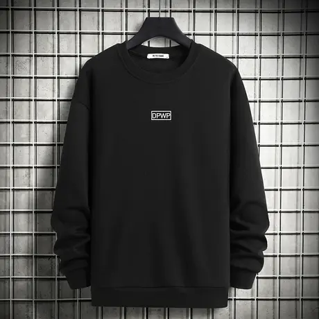 黑色卫衣男秋冬款无帽上衣服摇粒绒加绒加厚宽松潮流圆领长袖t恤商品大图