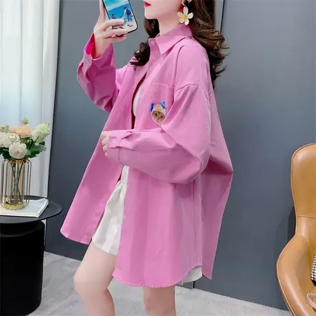 洋气卡通减龄糖果色长袖衬衫女秋季2024新款宽松显瘦百搭外套上衣图片