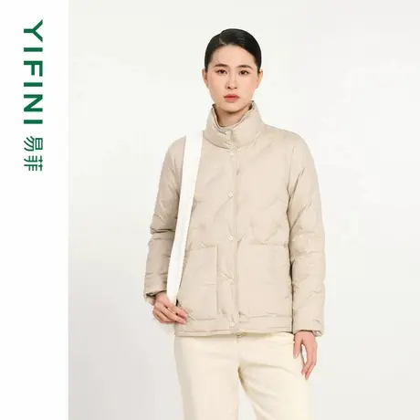 [专柜同款]Yifini/易菲白鹅绒保暖杏色宽松短款羽绒服女冬装新商品大图