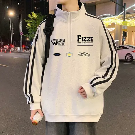 oversize美式复古半拉链polo领卫衣男春秋季新款字母休闲潮牌上衣商品大图