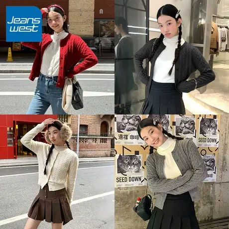 KV真维斯复古学院风针织衫女士秋冬季2025新款法式毛衣开衫外套女图片