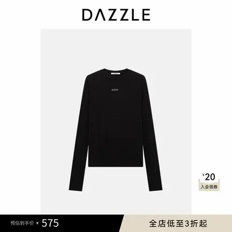 DAZZLE 地素奥莱基础内搭冬季黑色天丝混纺两件套圆领打底长袖T恤商品大图