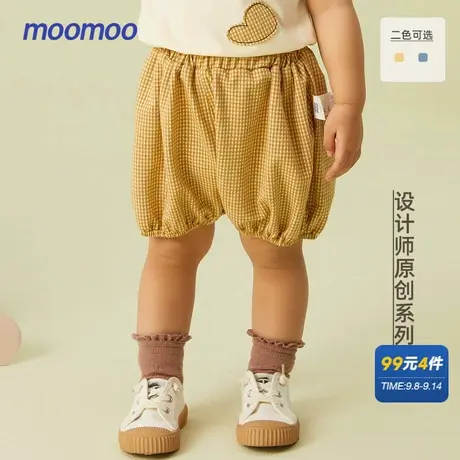 【设计师原创】moomoo童装女小童花苞短裤夏新款弹力格子南瓜裤商品大图