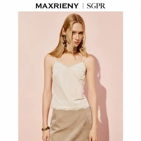 【商场同款】MAXRIENY法式慵懒感内搭小衫打底蕾丝花边丝绒吊带女商品大图