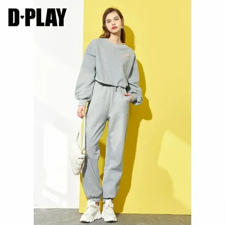 DPLAY德帕拉新款灰色时尚洋气笑脸抽绳套头短款卫衣小个子商品大图