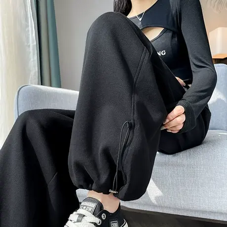 黑色运动裤女秋冬季2023新款抽绳束脚卫裤高腰垂感休闲灯笼阔腿裤商品大图