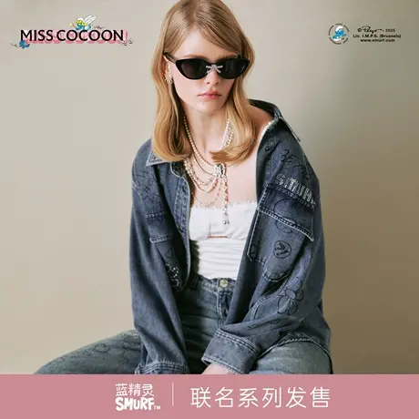 【七七酱专享】MISSCOCOON蓝精灵联名上衣棉宽松牛仔外套商品大图