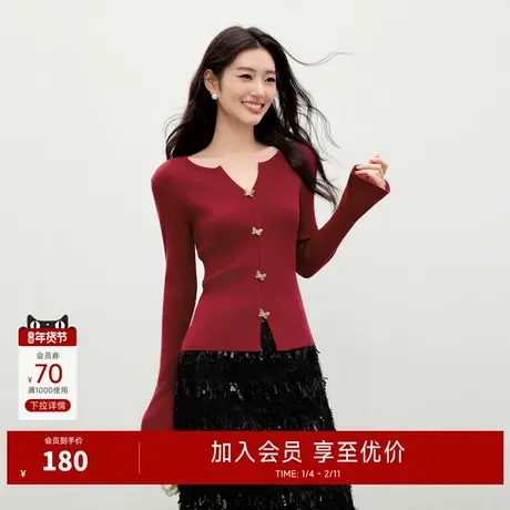 秋水伊人经典毛针织衫V领2025年冬季新款优雅气质设计感打底上衣商品大图