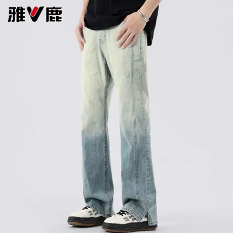 雅鹿2026春新款渐变色微喇叭牛仔裤男青年港风时尚潮牌高级感长裤图片