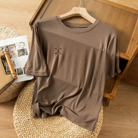 享永子短袖T恤女宽松显瘦百搭休闲纯色小衫上衣圆领2023春夏新款图片