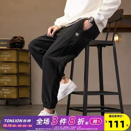 唐狮2023秋冬休闲裤男灯芯绒宽松摇粒绒运动长裤子男潮牌束脚裤商品大图
