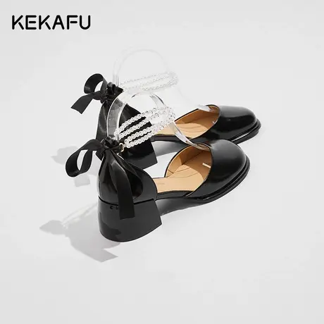 珂卡芙包头凉鞋女2023夏季新款珍珠粗跟单鞋法式高跟鞋女玛丽珍鞋图片