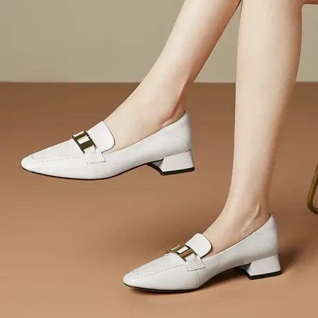 2024新款小皮鞋女粗跟低跟女士皮鞋时尚英伦风春秋季舒适百搭单鞋图片