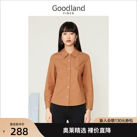 音儿美地女装2022秋季新款长袖上衣女叠折polo领纯色棉衬衫商品大图