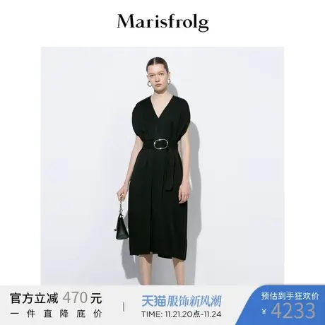 玛丝菲尔2022夏季新款法式收腰小黑裙高级感黑醋酸连衣裙女图片