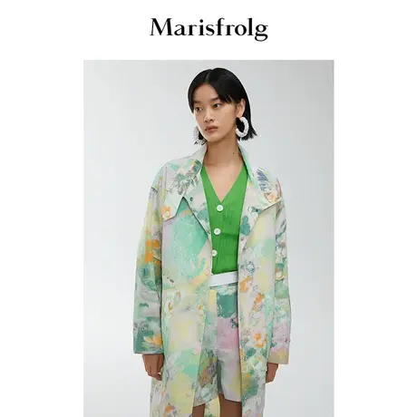 【意大利进口面料】玛丝菲尔风衣春季新款3D扎染印花廓形外套商品大图