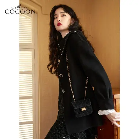 MISSCOCOON黑色毛呢外套女2022新款秋冬时尚减龄双面羊毛呢子大衣图片