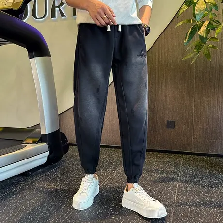 重磅水洗渐变休闲裤男秋冬刺绣设计感简约轻熟宽松束脚哈伦裤卫裤商品大图