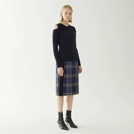 【言选好物】玛丝菲尔羊毛秋季新款女装漏肩红色毛衣毛针织衫商品大图