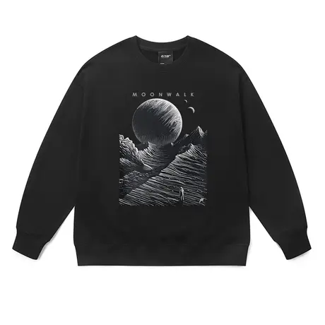 秋冬重磅欧美潮牌印花男士卫衣漫步月球百搭宽松胖子加肥加大上衣图片