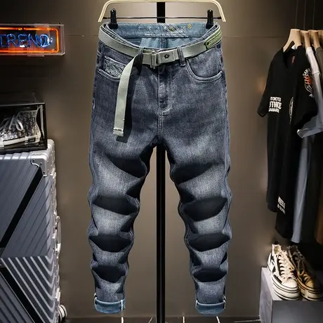 夏季薄款水洗九分牛仔裤男潮牌修身小脚弹力韩版潮流百搭宽松直筒商品大图