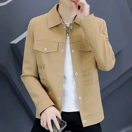 帅气休闲外套春秋季薄款潮牌男装刺绣工装上衣男士修身百搭夹克衫图片