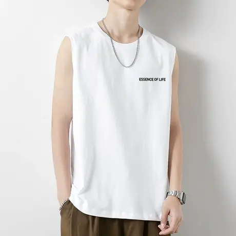 白色背心男士纯棉无袖t恤夏季外穿健身篮球跨栏运动坎肩宽肩汗衫商品大图