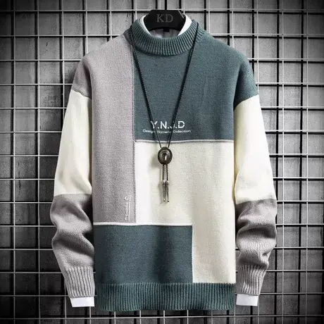 毛衣男韩版秋冬季潮流宽松针织衫男士打底衫保暖加绒加厚毛线衣商品大图