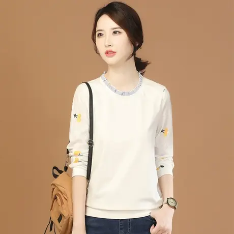 韩潮袭人立领刺绣白色长袖卫衣女2024春季新款拼接休闲百搭打底衫图片
