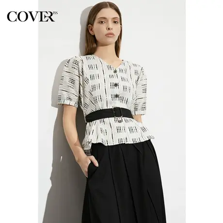 COVER夏季提花桑蚕丝天丝混纺上衣商品大图