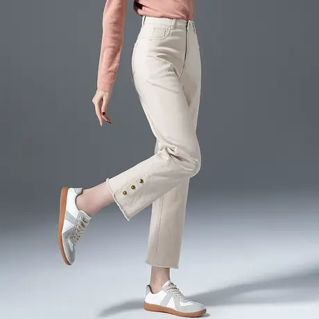米白色直筒裤女2023年新款春季休闲裤小个子卡其色裤子九分烟管裤图片