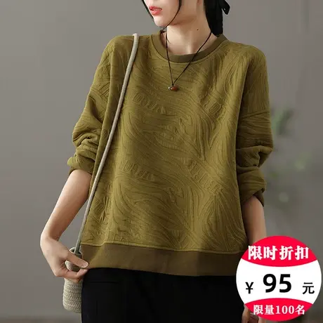 dza 复古短款加绒女士卫衣2022新款宽松圆领套头上衣休闲长袖外套图片