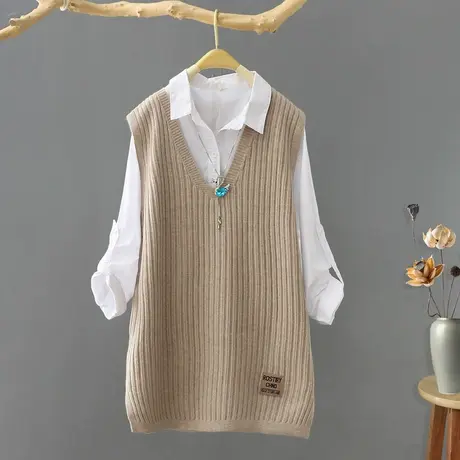 中长款V领针织马甲女背心裙秋装新款套头无袖打底毛衣宽松坎肩女商品大图