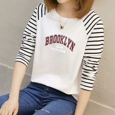 长袖t恤女宽松纯棉打底衫2023年春季外穿韩版小衫学生设计感上衣商品大图
