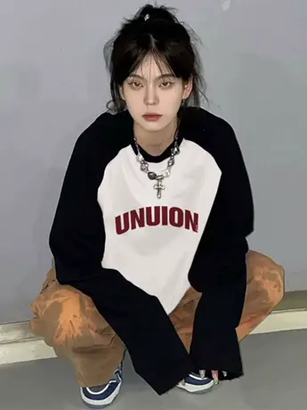 仿棉长袖t恤2023早秋新款女装冬季小众设计感内搭打底衫撞色上衣商品大图