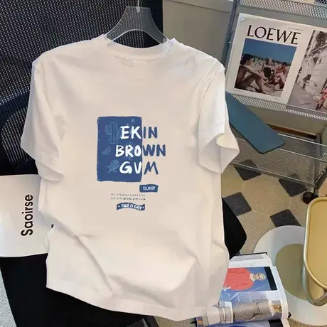 t恤女白色圆领2023夏季新款洋气修身上衣纯棉体恤简约短袖打底衫商品大图