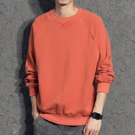 奕飏缉明线圆领简约男士卫衣潮流宽松春秋款加绒卫衣男生秋季上衣商品大图