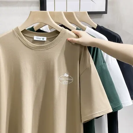 重磅美式复古宽松短袖字母印花男款2023年夏新品潮流纯棉半袖T恤商品大图