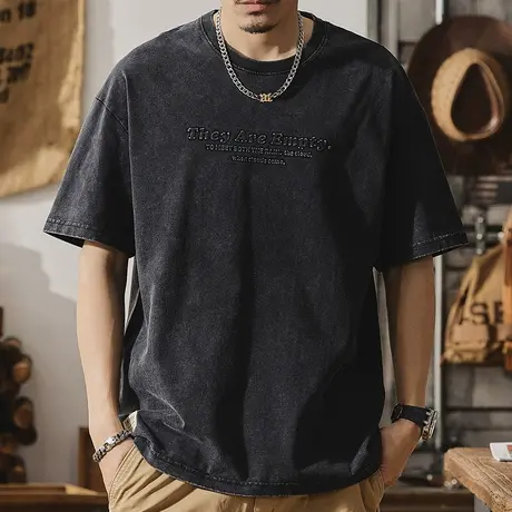 Modi Nick/摩帝尼克夏季男士潮牌复古短袖t恤洗水宽松棉麻男款T恤商品大图