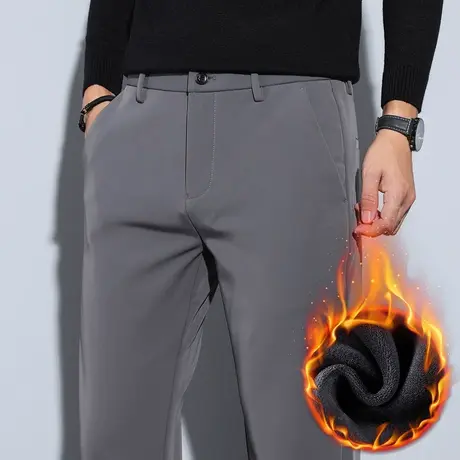 冬季男款加绒加厚防风保暖休闲裤子秋冬款男装弹力小直筒抗寒西裤商品大图