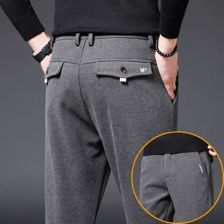 磨毛呢裤灰色西裤男士修身小脚正装休闲长裤子男裤秋季春秋款冬季商品大图