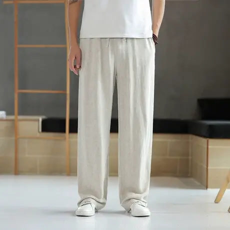 夏季棉麻休闲裤男垂感裤子有弹性亚麻中国风宽松青年直筒薄款长裤商品大图