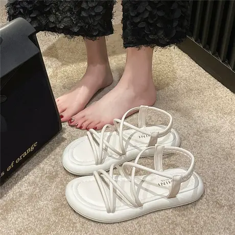 时尚爆款网红外穿凉鞋女2024年夏季新款百搭仙女风平底一字罗马鞋图片