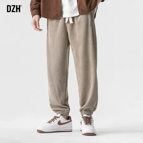 男士卡其色加绒裤子男冬款休闲裤男款潮牌男裤束脚裤重磅运动裤商品大图