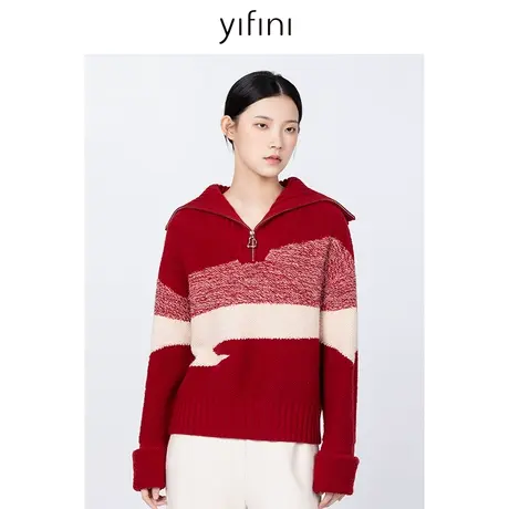 Yifini/易菲100%绵羊毛毛衫女冬季新款百搭时尚套头衫商品大图