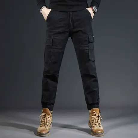 黑色美式工装裤男秋冬款2023新款潮牌修身束脚百搭休闲男士裤子商品大图
