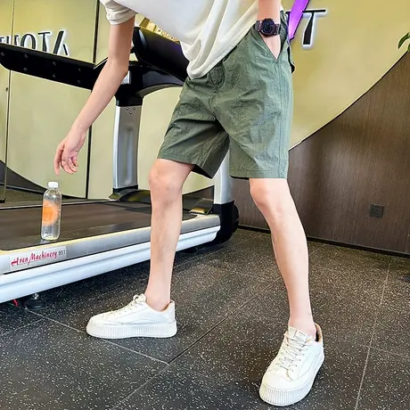 2023夏季男潮流纯色宽松直筒五分时尚潮牌凉感薄款中裤简约短裤商品大图